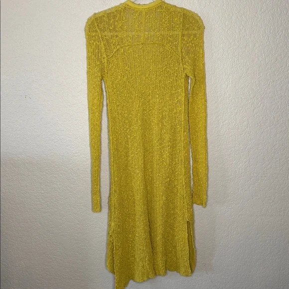 Free People Long Duster Cardigan Cover Up Buttons Crochet Knit Yellow Gold Small - Picture 6 of 8
